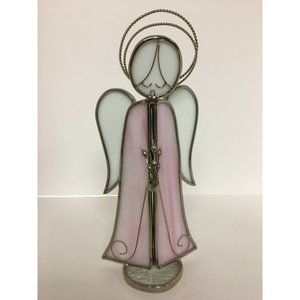 Stained Glass Angel Free standing, White and Pink  9x4"